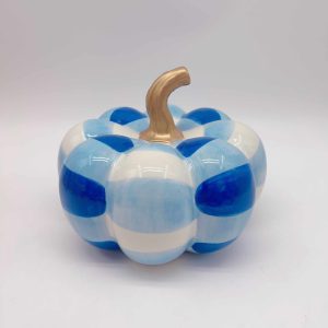 Ceramic Blue White Plaid Pumpkin Decor