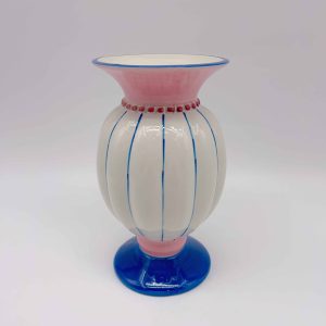 Ceramic Candy-Shaped Vase Blue White Stripes