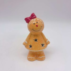 Ceramic Gingerbread Man Red Christmas Bow Cutout Decor