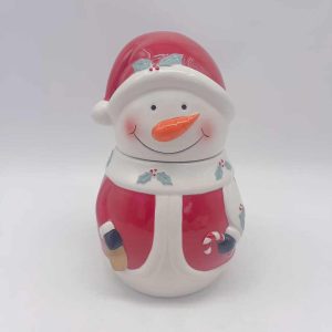 Ceramic Jar with Santa Claus Green Leaf Decor