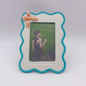 Ceramic Orange Bow Photo Frame with Blue Border