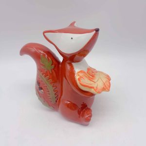 Ceramic Orange Fox Holding Maple Leaf Halloween Decor