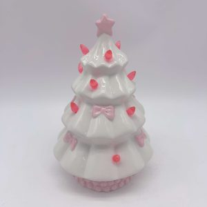 Ceramic Pink White Christmas Tree Ornament LED Light Bow