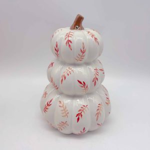 Ceramic Pumpkin Decor Red Maple Leaf Design
