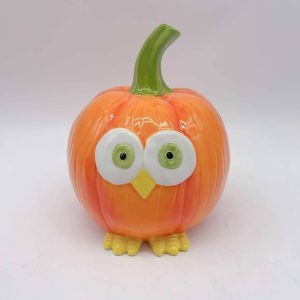 Ceramic Pumpkin Owl Halloween Decoration Orange