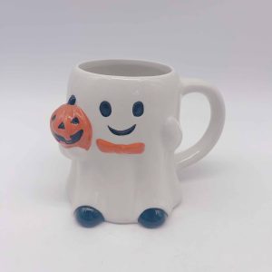 Ceramic White Ghost Orange Pumpkin Halloween Mug