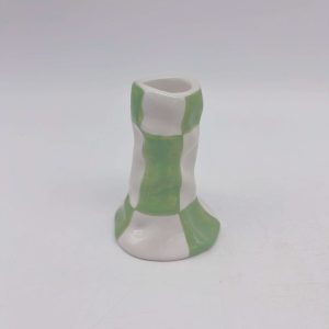 Green White Checkered Ceramic Candle Holder