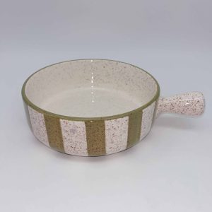 Large Green Striped Ceramic Handle Pot