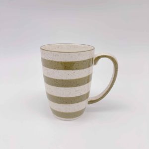 Large Green Striped Ceramic Mug