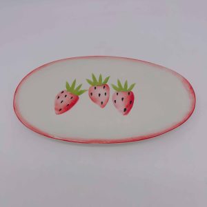 Large Irregular Ceramic Plate with Three Strawberries