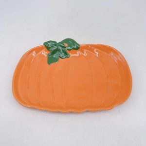 Large Orange Rectangular Ceramic Pumpkin Plate