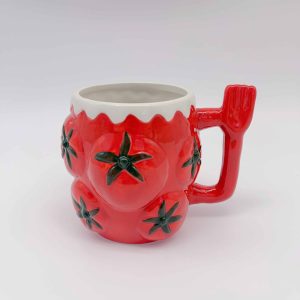 Large Red Ceramic Tomato Green Cup