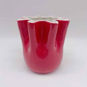 Large Red Flower-Shaped Ceramic Vase