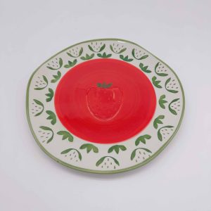 Large Red Irregular Ceramic Strawberry Plate