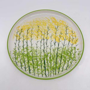 Large Round Ceramic Plate Yellow-Green Floral Design