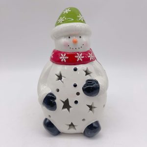 Large White Ceramic Snowman Figurine with Cutouts