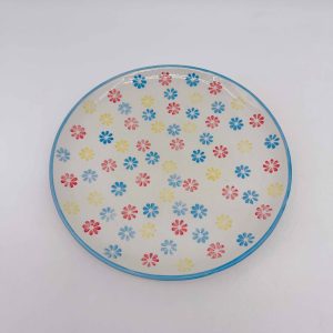 Large Yellow Blue Ceramic Plate with Floral Design