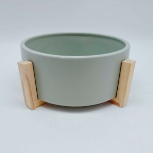 Light Green Ceramic Planter Wood Stand