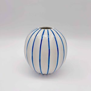 Medium Blue White Striped Ceramic Vase