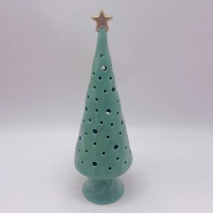 Medium Green Ceramic Christmas Tree with Gold Star Cutouts