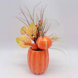 Medium Orange Pumpkin Ceramic Planter Halloween Decor