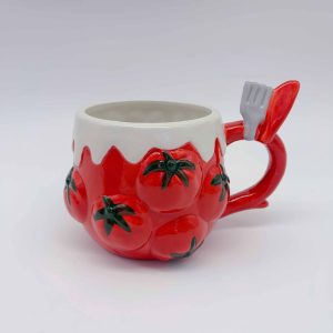 Medium Red Ceramic Tomato Green Cup