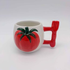 Medium Red Tomato Ceramic Mug White Cup