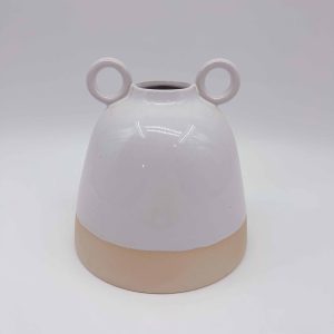 Medium Vintage White Ceramic Two-Handle Vase