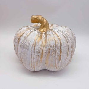 Medium White Ceramic Faux Gold Pumpkin Decor