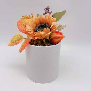 Medium White Ceramic Halloween Planter with Faux Plant