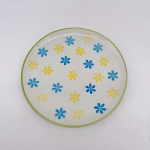 Medium Yellow Blue Ceramic Floral Plate