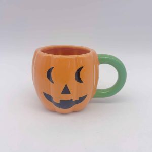 Orange Pumpkin Face Ceramic Halloween Mug