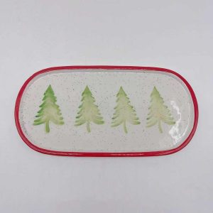Oval Ceramic Plate with Four Large Trees Design