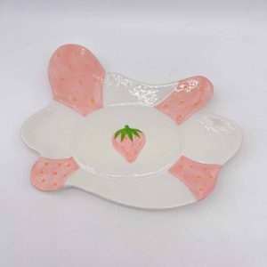 Pink Ceramic Strawberry-Shaped Plate