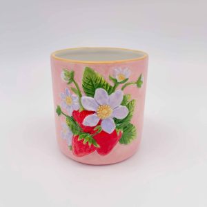 Pink Embossed Ceramic Fruit Cup