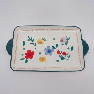 Rectangular Ceramic Plate Floral Design