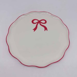 Red Bow Flower-Shaped Ceramic Plate