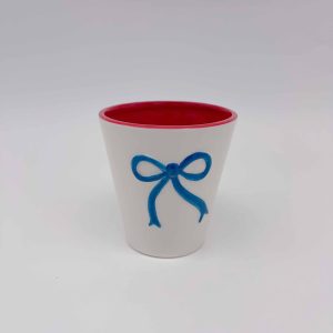 Small Blue Ceramic Cup with Bow Design