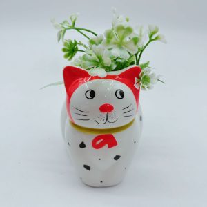 Small Ceramic Cat Planter Fake Plant