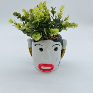 Small Ceramic Emoji Planter with Faux Plant