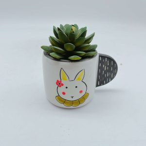 Small Ceramic Rabbit Planter Faux Plant