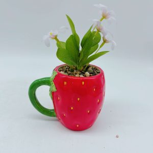 Small Ceramic Strawberry Planter Pot Fake Plant