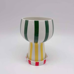 Small Ceramic Vase Colorful Striped Design