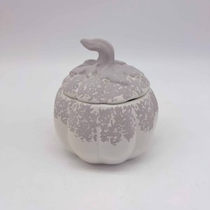 Small Gray White Ceramic Pumpkin Jar Halloween