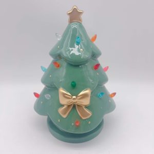 Small Green Ceramic Christmas Tree with LED Lights