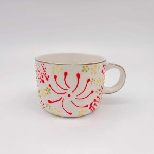 Small Red Embossed Ceramic Mug Hand-Painted
