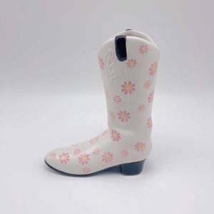 Small White Ceramic Boot Vase with Floral Design