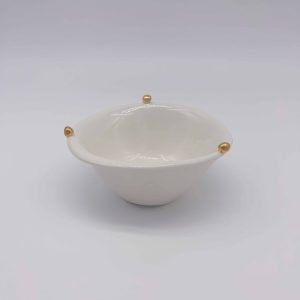 Small White Ceramic Bowl Gold Trim Daily Use