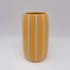 Small Yellow White Striped Ceramic Vase