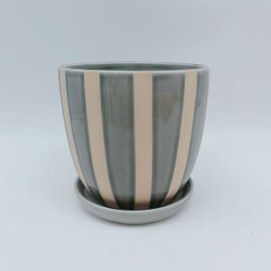 Striped Ceramic Planter with Base